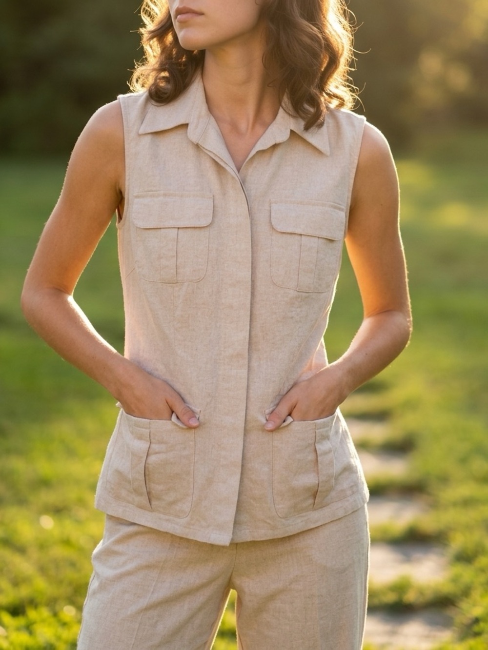 Lucy & Laurel Linen Vest/Blouse